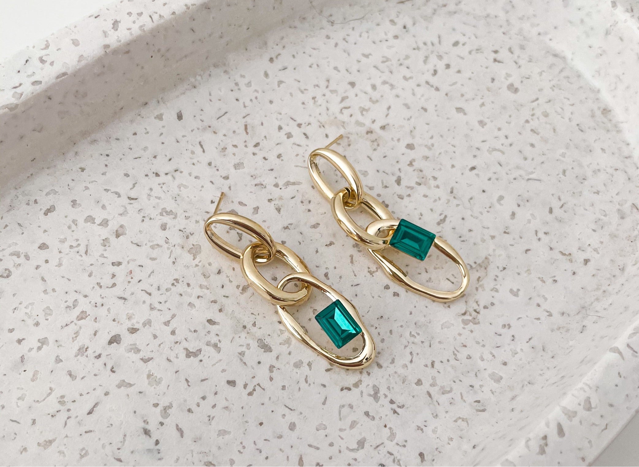 Jade - Emerald Trio Chain Statement Earrings