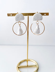 Teddy - Speckle + Gold Tassel Drop Earrings