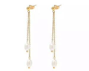 Gra - Twin Pearl and Chain Earrings