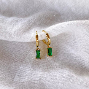 Elise - Emerald Green Rectangle Hoops