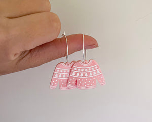 Pastel Christmas Sweater Hoop Earrings