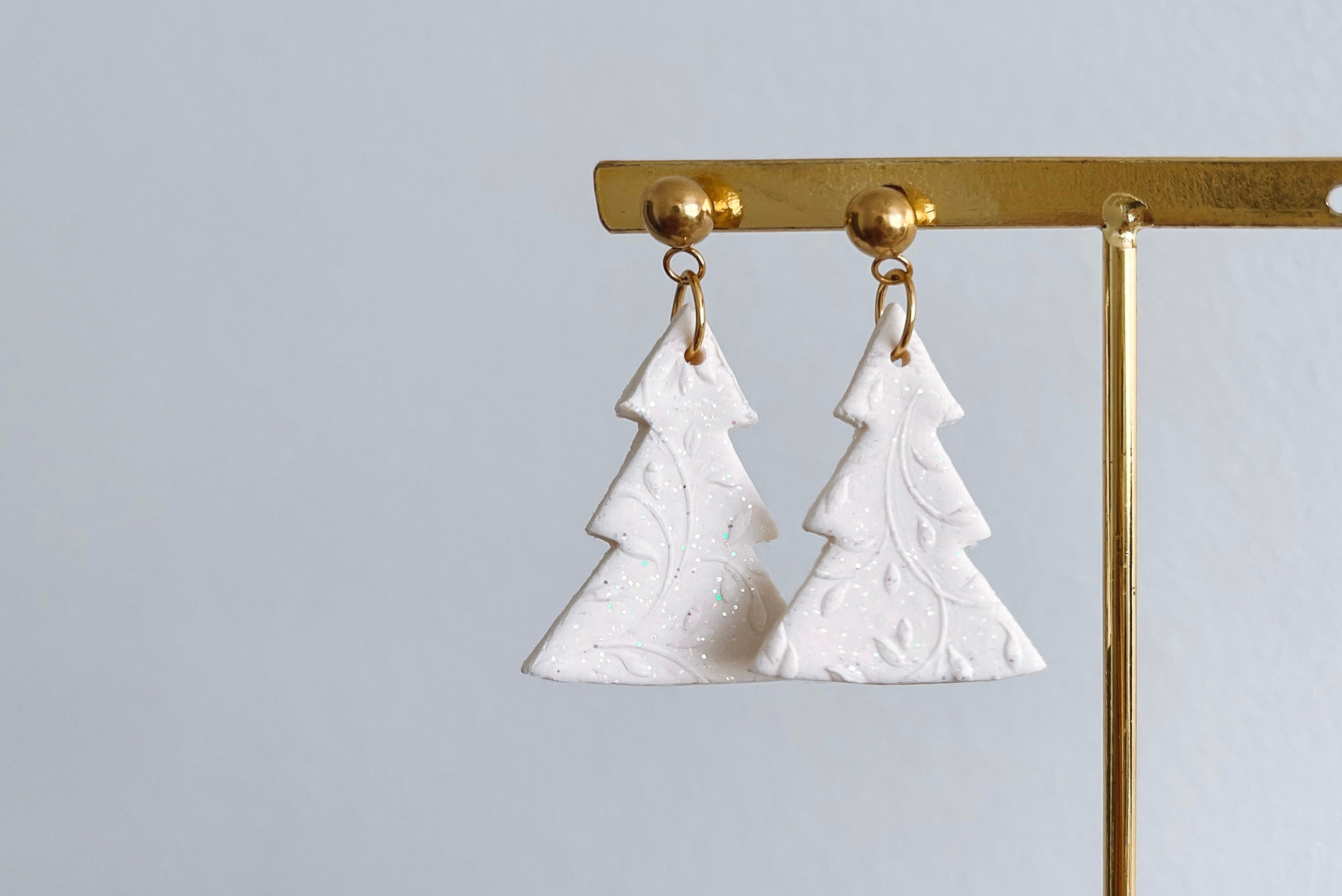 White Christmas Tree Clay Earrings