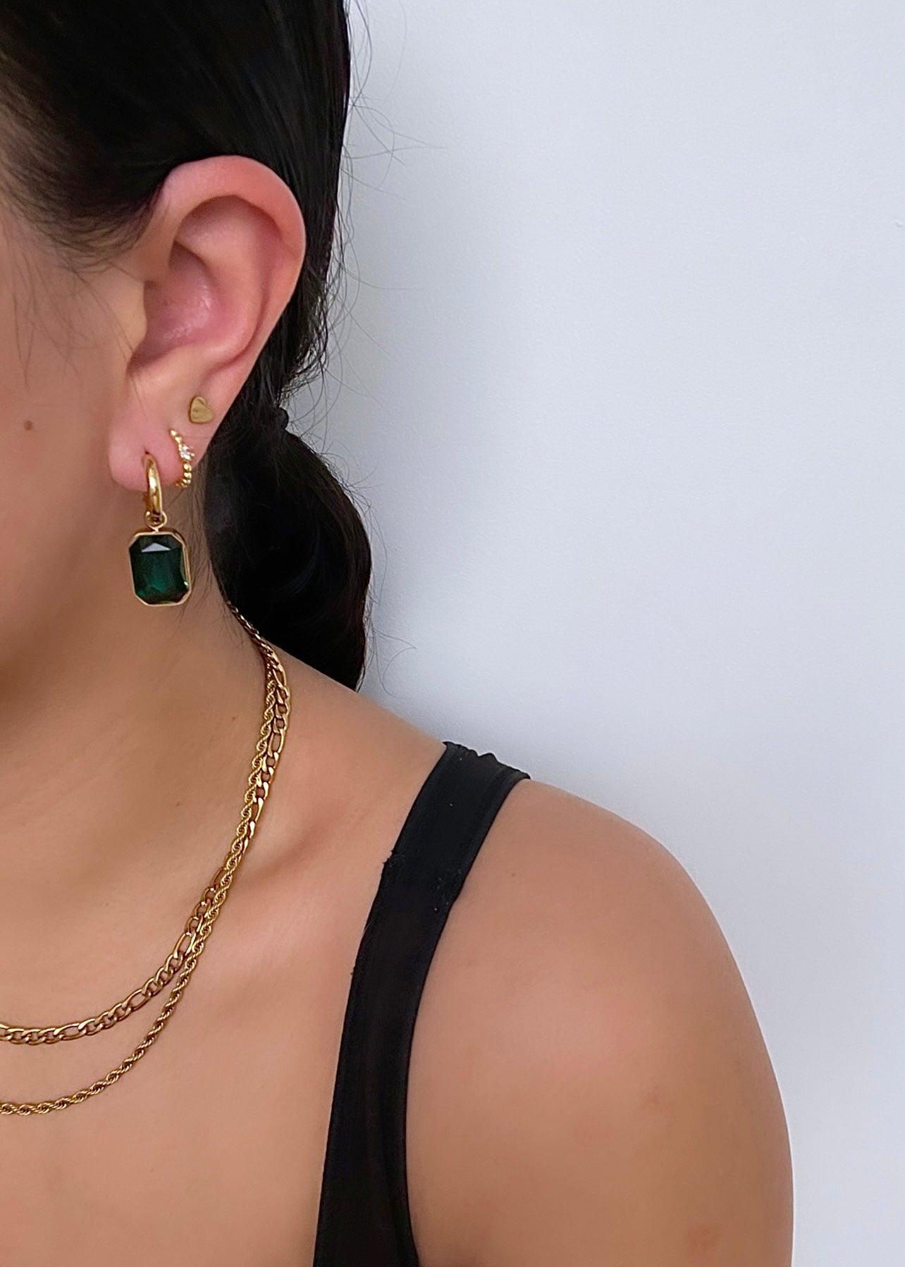 Leah - Waterproof Multiway Emerald Hoops