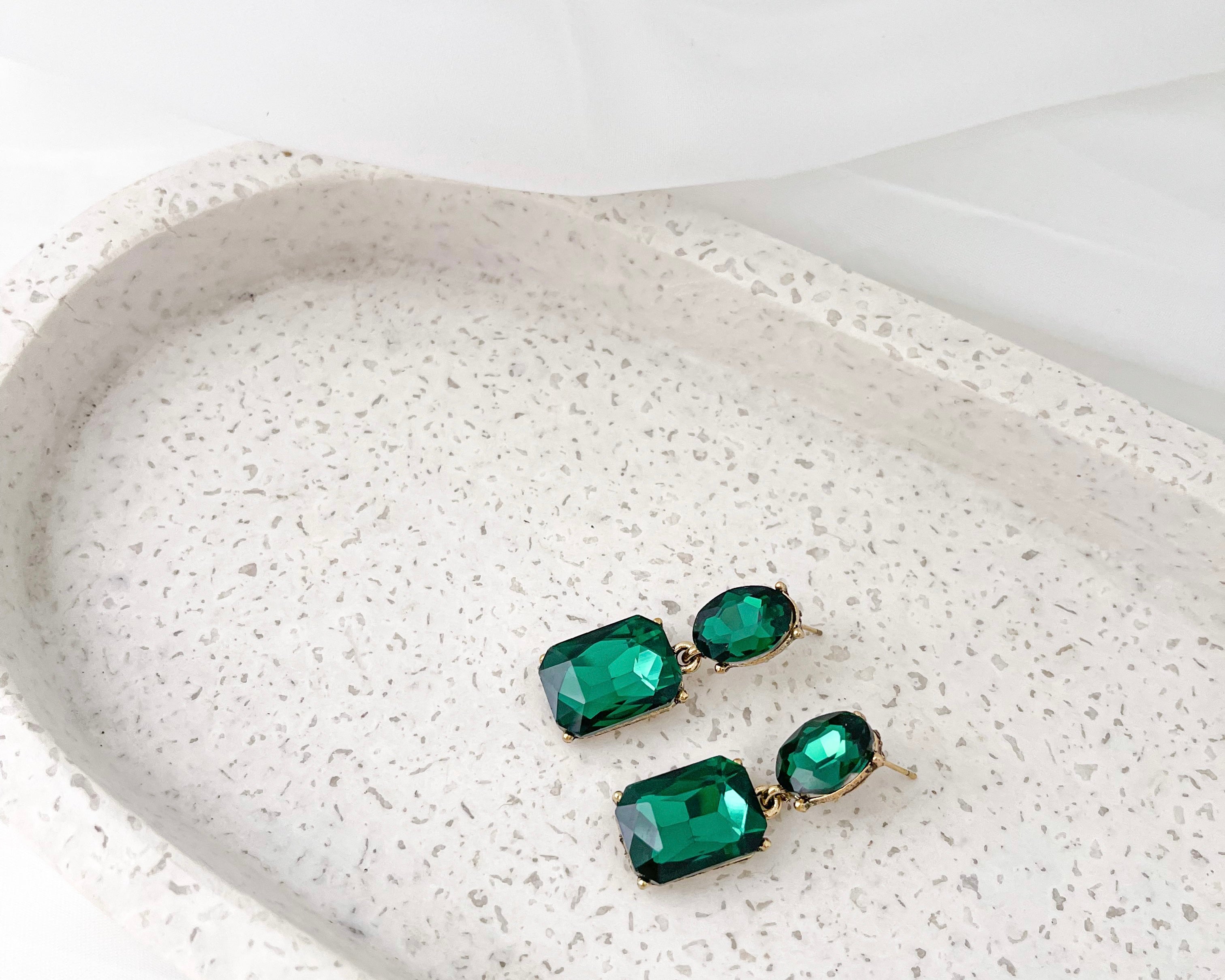 Almafi - Emerald Double Stone Statement Earrings