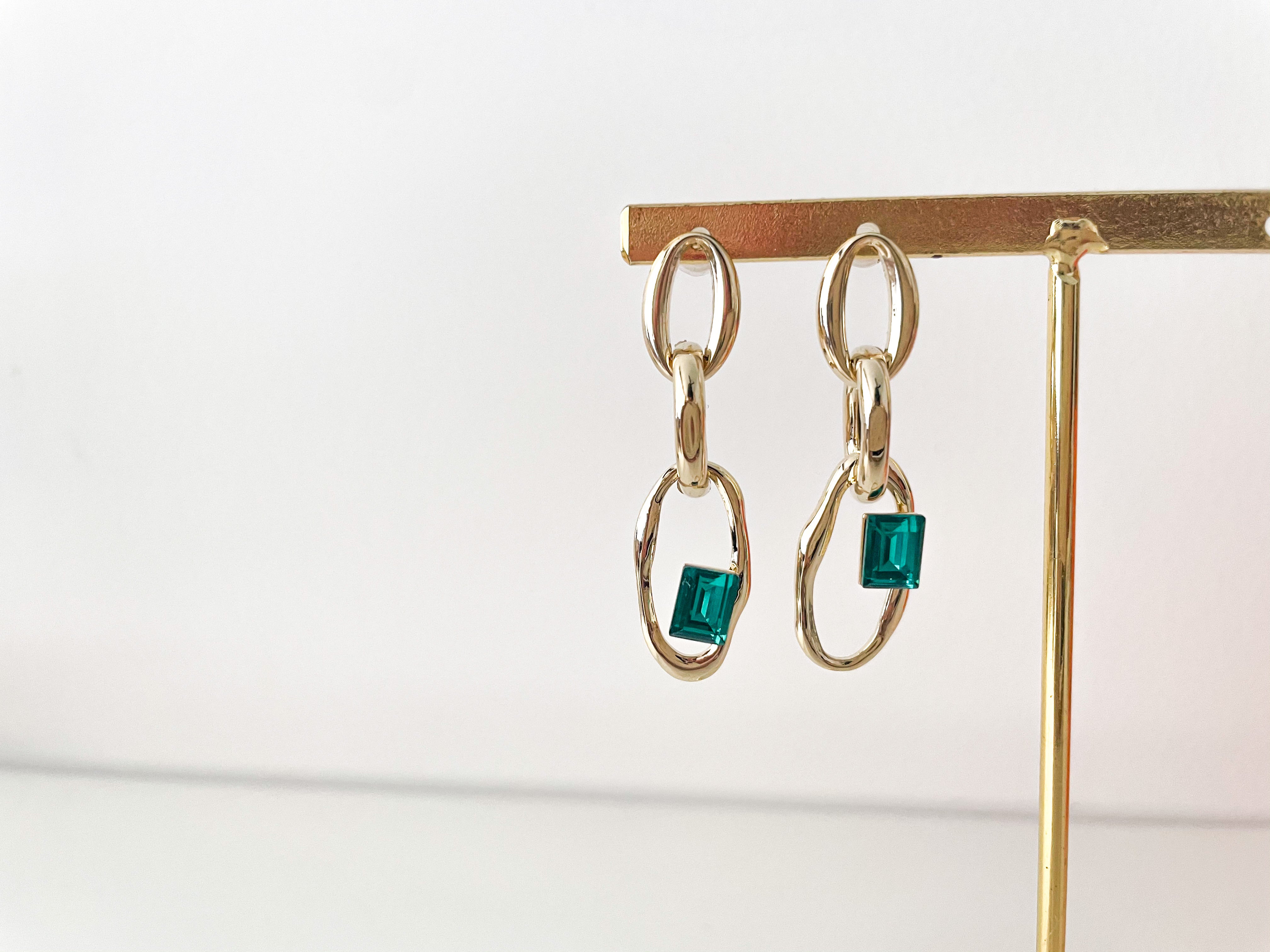 Jade - Emerald Trio Chain Statement Earrings