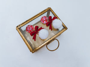 Christmas Bow and Pom Pom Earring