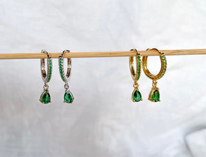 Forest - Emerald Green Tear Drop Hoops