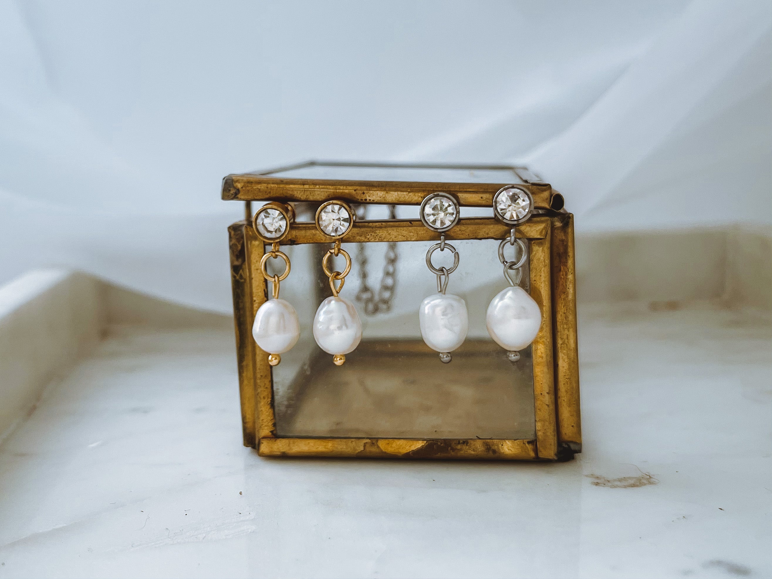 Amar - Cubic Zirconia Stone and Pearl Earrings