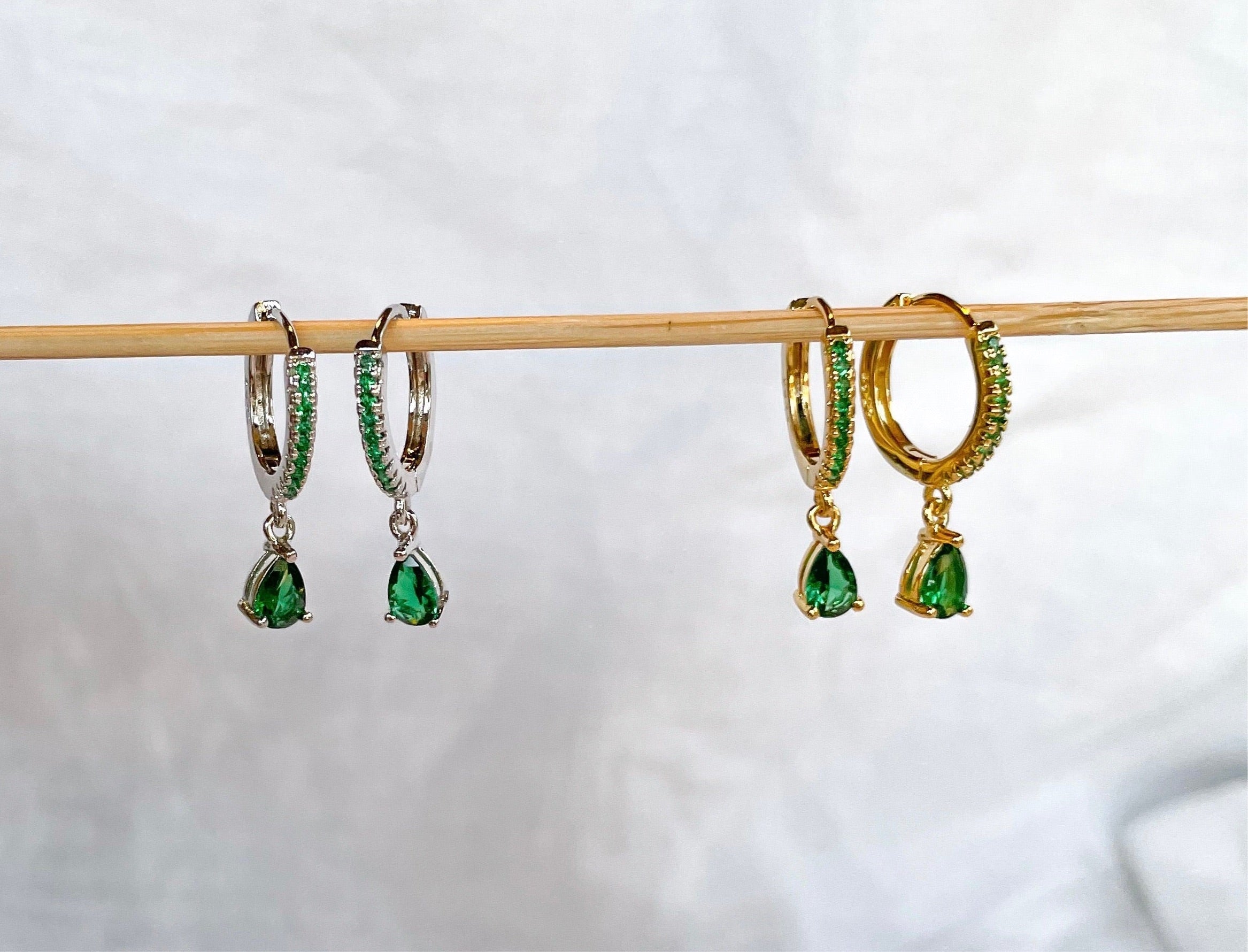 Forest Mini - Emerald Green Tear Drop Hoops