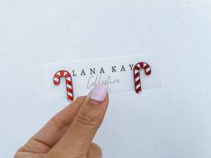 Sparkly Candy Cane Christmas Studs