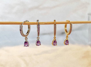 Amy Mini - Amethyst/Purple Tear Drop Stone Hoops