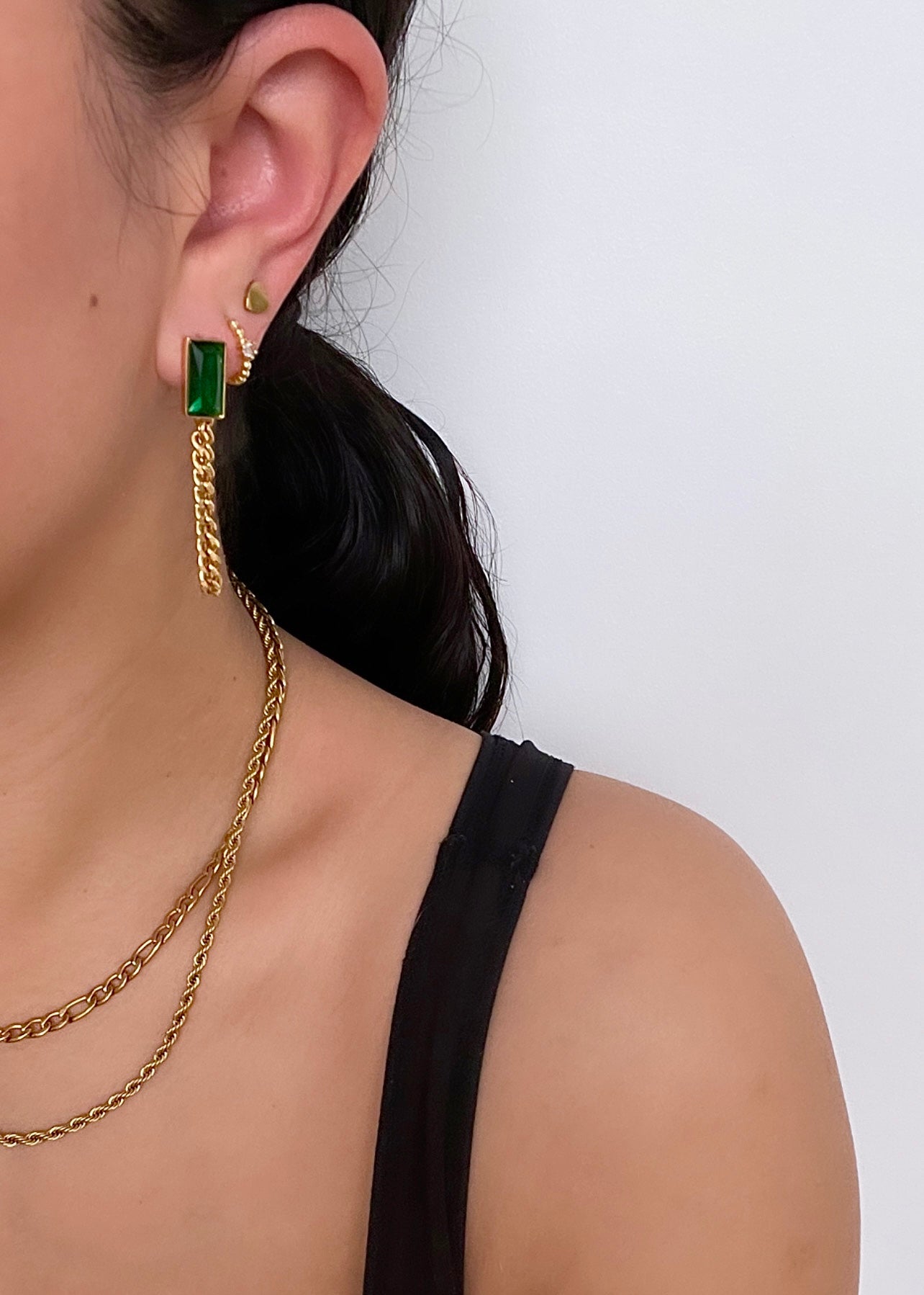 Deanna - Waterproof Emerald Stone & Chain Earrings