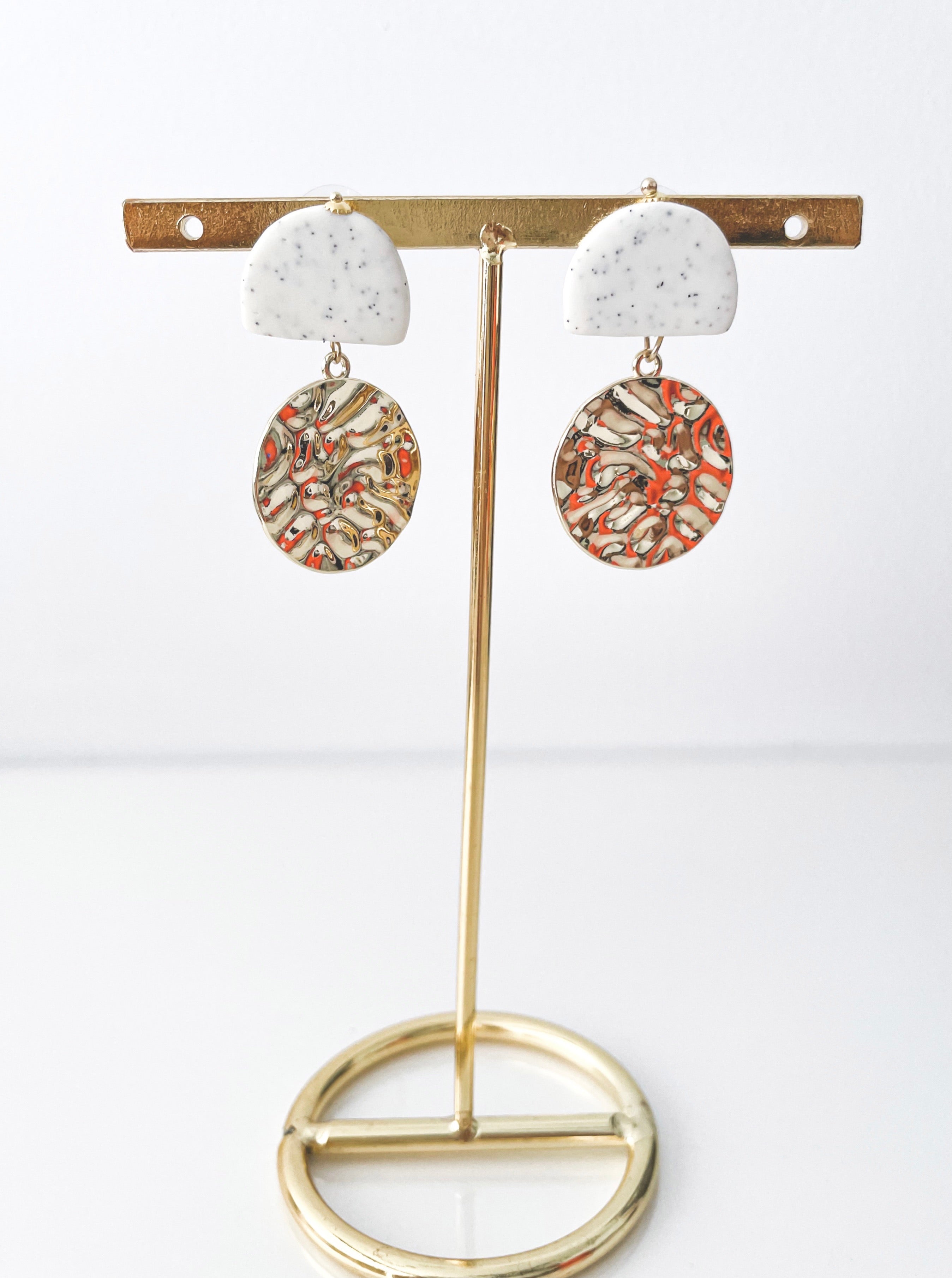 Melanie - Speckle + Hammered Disc Drop Earrings