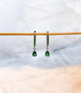 Forest Mini - Emerald Green Tear Drop Hoops