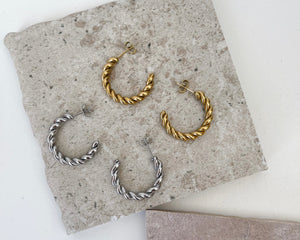 Lani - Waterproof Silver Rope Statement Hoops