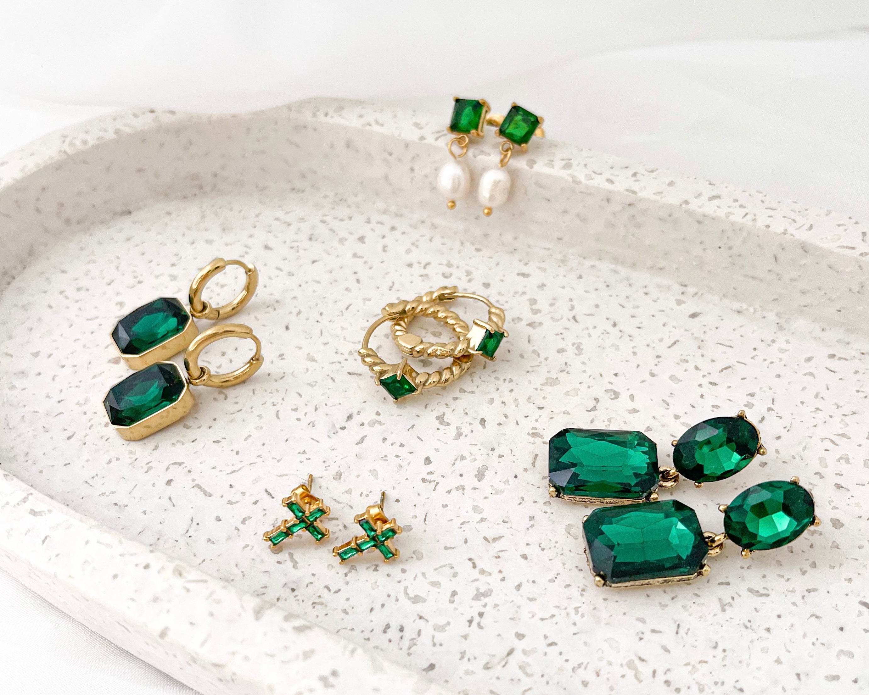 Almafi - Emerald Double Stone Statement Earrings