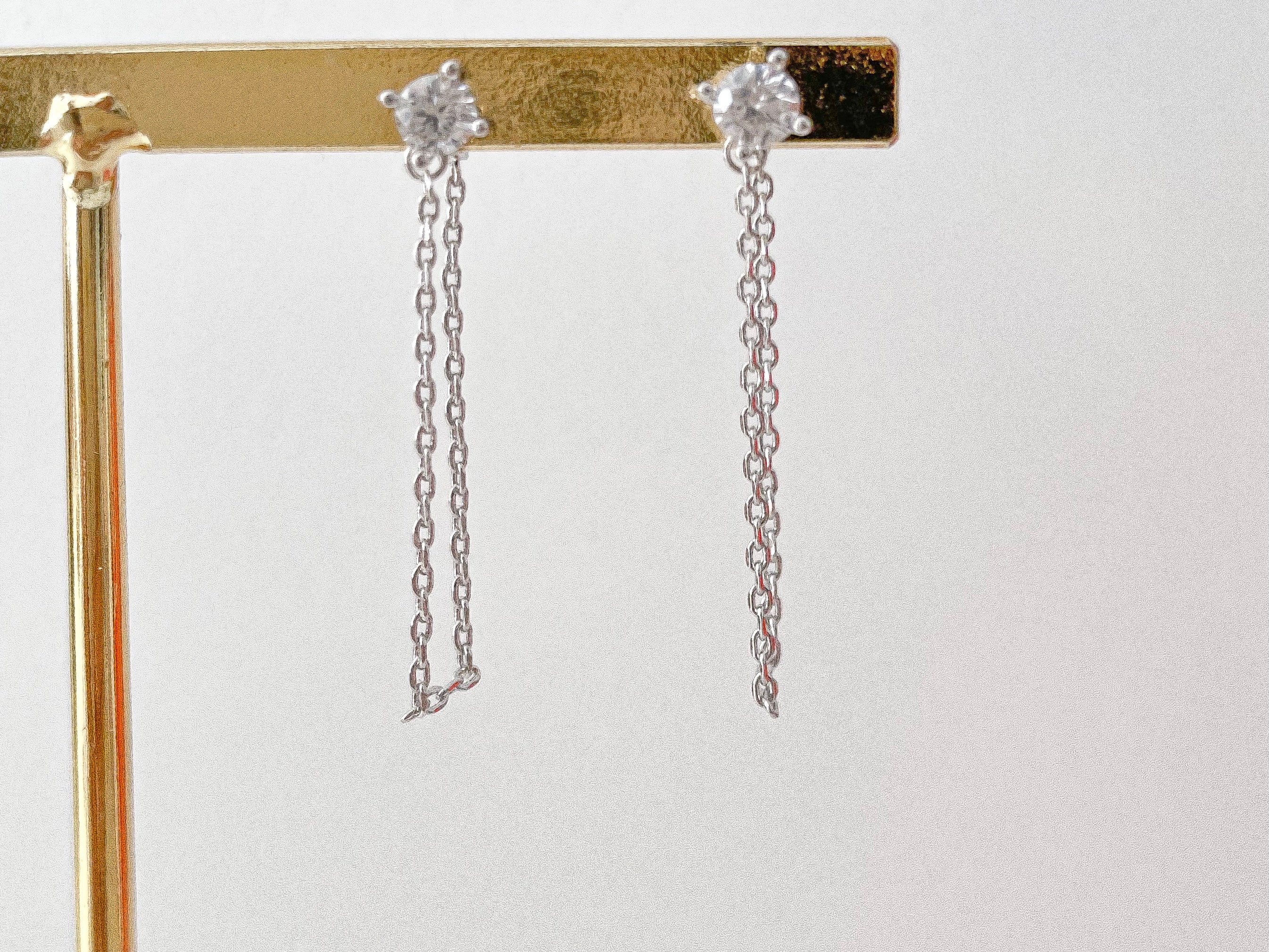 Nicole - Single Stone Chained Studs