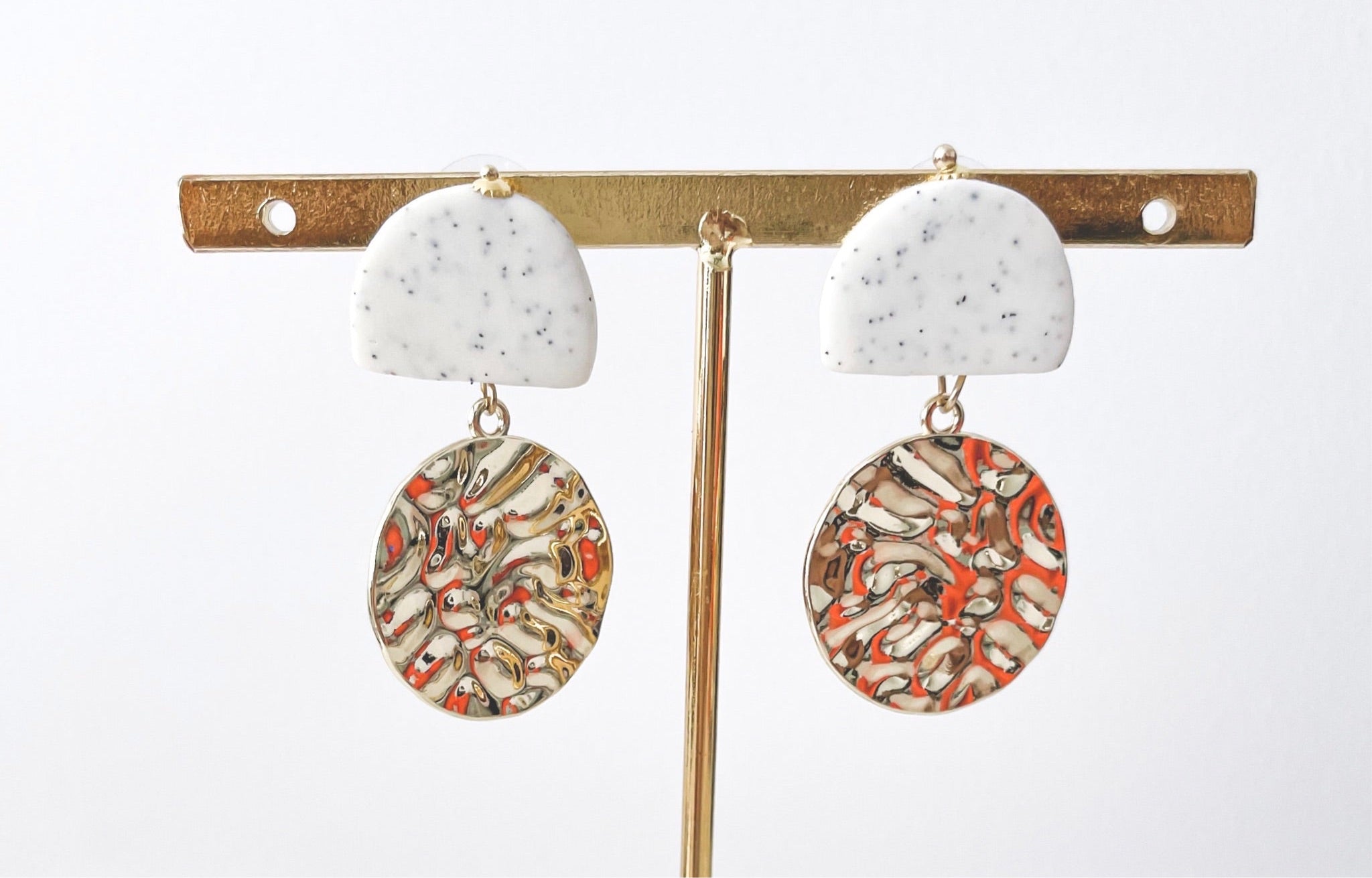 Melanie - Speckle + Hammered Disc Drop Earrings