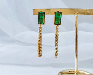 Deanna - Waterproof Emerald Stone & Chain Earrings