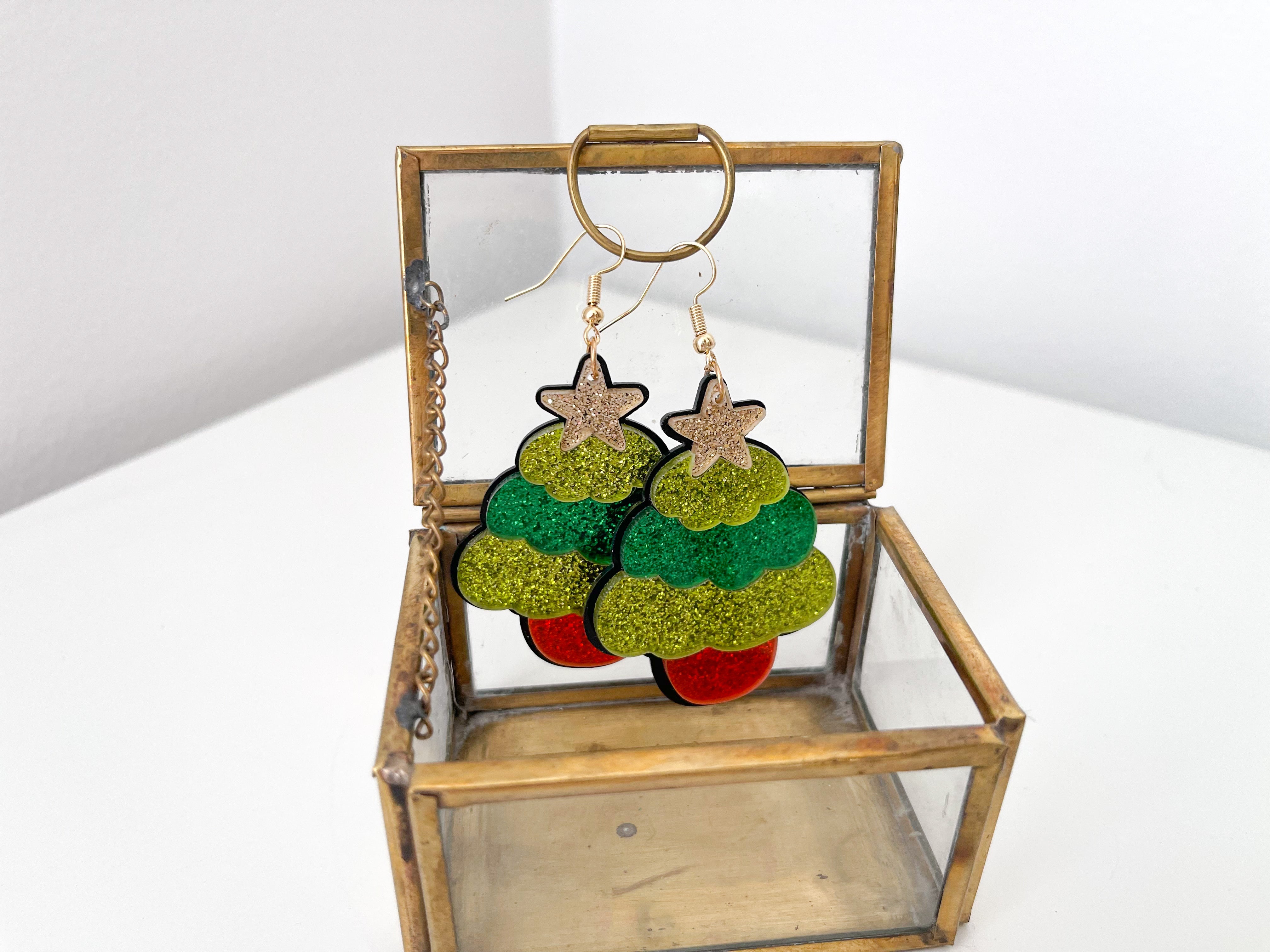 Cupcake Christmas Tree Drop Earrings