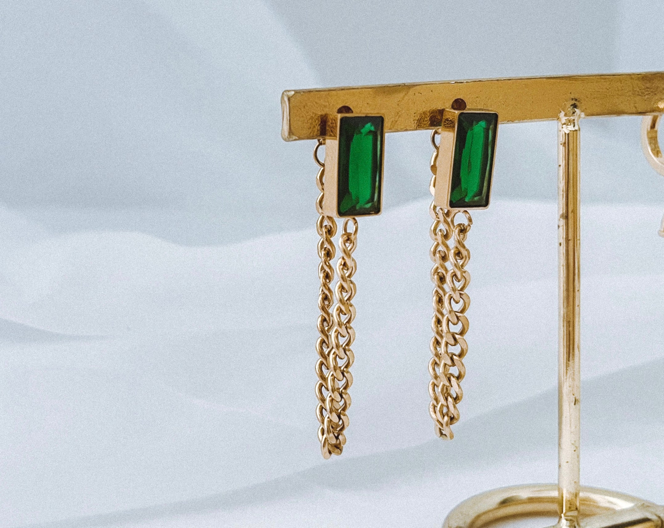 Deanna - Waterproof Emerald Stone & Chain Earrings