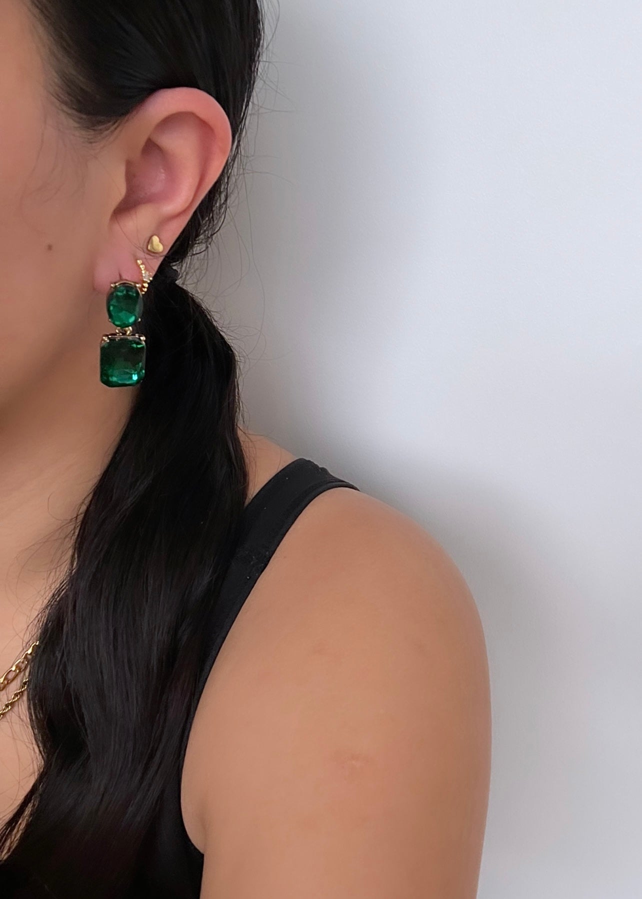 Almafi - Emerald Double Stone Statement Earrings